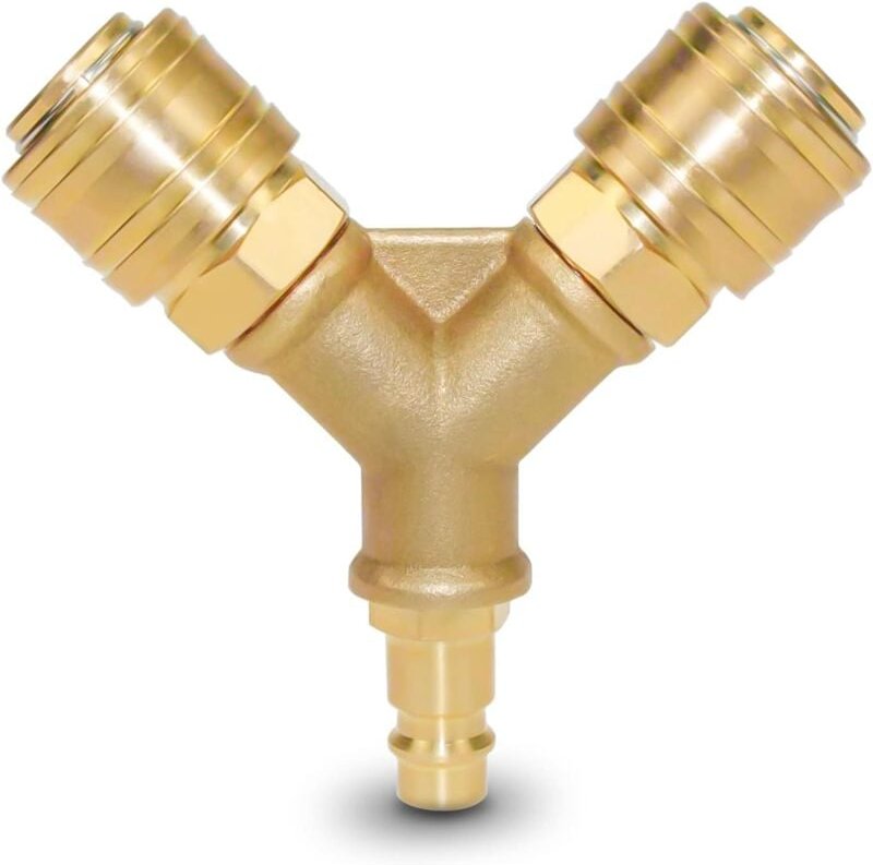 2-Wege-Druckluftverteiler 1/4 Zoll Druckluftanschluss Rostfreier Messing-Druckluftanschluss
