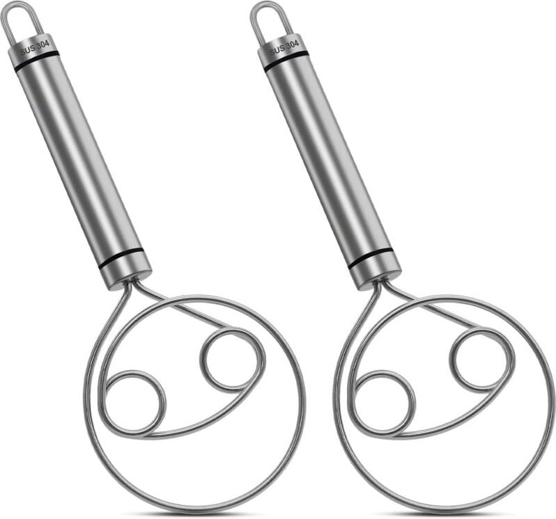 Piuluvor® 2 Stück dänischer Teigbesen, 304 Edelstahl, Doppellöcher, Teigbesen zum schnellen Mischen von Brot, Teigbesen ...