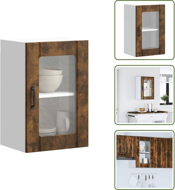 Küchen-Hängeschrank mit Glastür Lucca Räuchereiche - Küchen-Wandschrank - Küchen-Wandschränke - Wandschrank Küche - Küch...