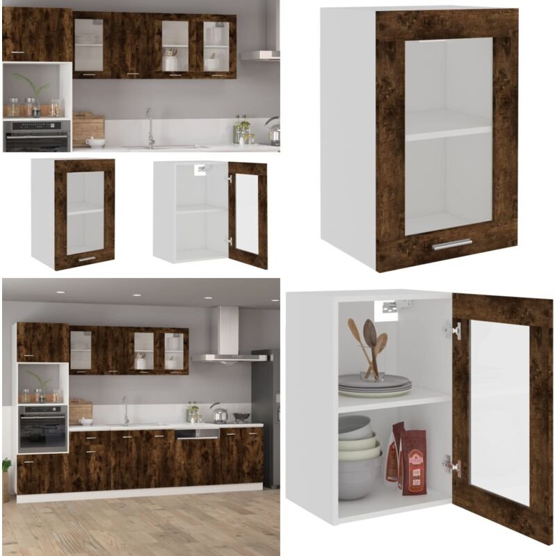 Hängeschrank Glas Räuchereiche 40x31x60 cm Holzwerkstoff - Küchenregal - Aufbewahrungsschrank - Hängeschrank - Vitrine -...