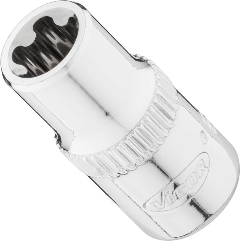 VIGOR Steckschlüsseleinsatz, 1/4 (6,3 mm) Vierkant hohl, Außenprofil mit 5 abgerundeten Flanken (TORX-ähnlich), SW E8+