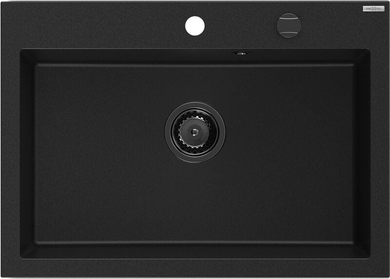 Elix Granitspüle 1-beckig 700 x 500 mm, schwarz, schwarzer Siphon - 6526701005-77-B - Mexen