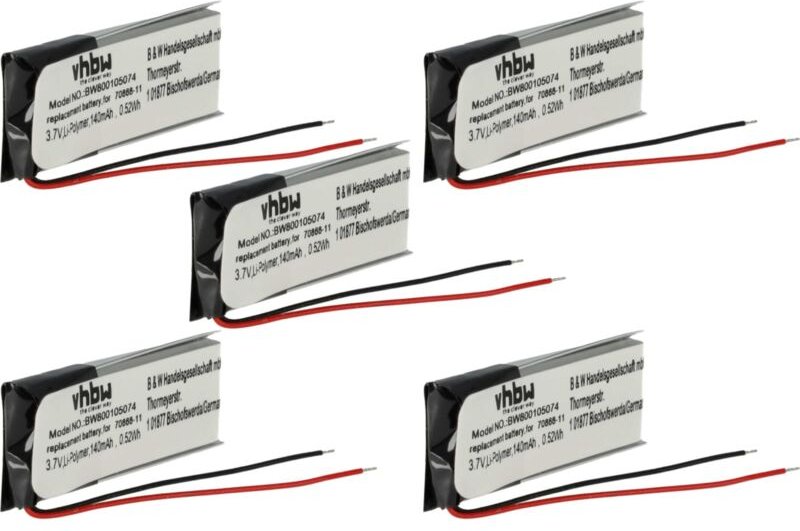Vhbw - 5x Akku kompatibel mit Jabra VH110, JX10 Wireless Headset Kopfhörer (140 mAh, 3,7 v, Li-Polymer)