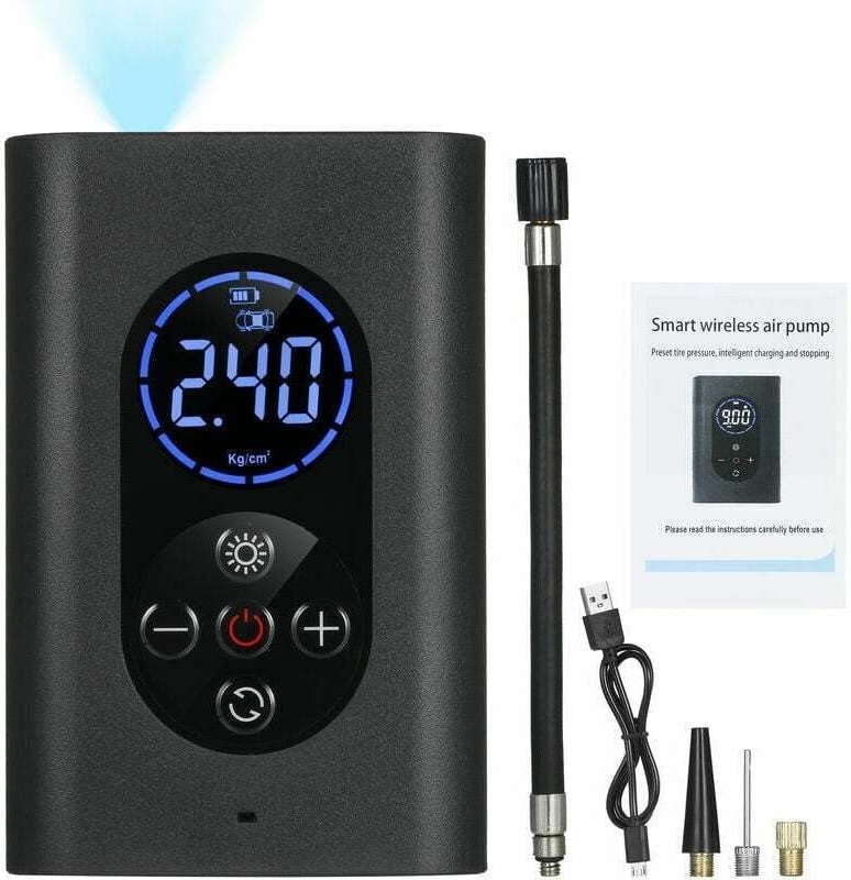 Thumbnail - Reifenfüller, tragbarer Luftkompressor, 150 psi, elektrische Luftpumpe mit Manometer, LED-Licht, 4000 mAh, wiederaufladb...
