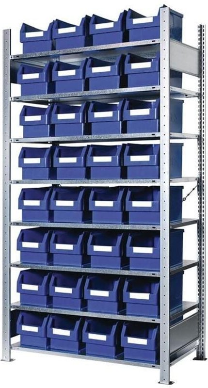 Steckregal H2000xB1000xT400mm Grundregal 8 Stahlböden 32 x Gr. 3 blau