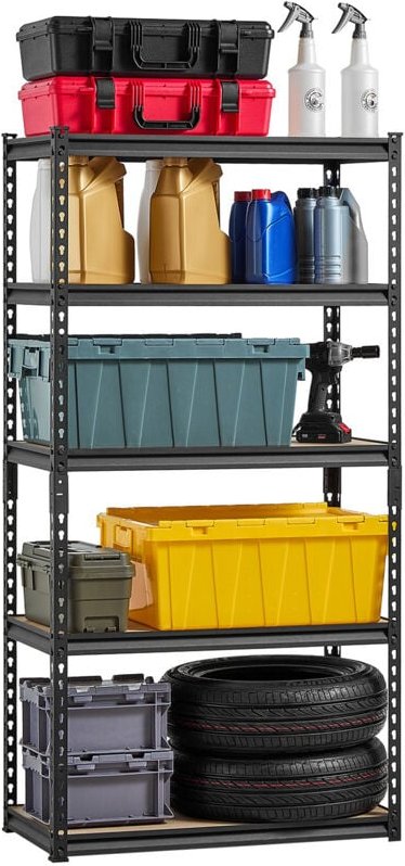 Werkstattregal, 907 kg, 5-stufiges Garagen-Lagerregal, 406x813x1596 mm, Steckregal, Schwerlastregal, Metallregale für Ga...