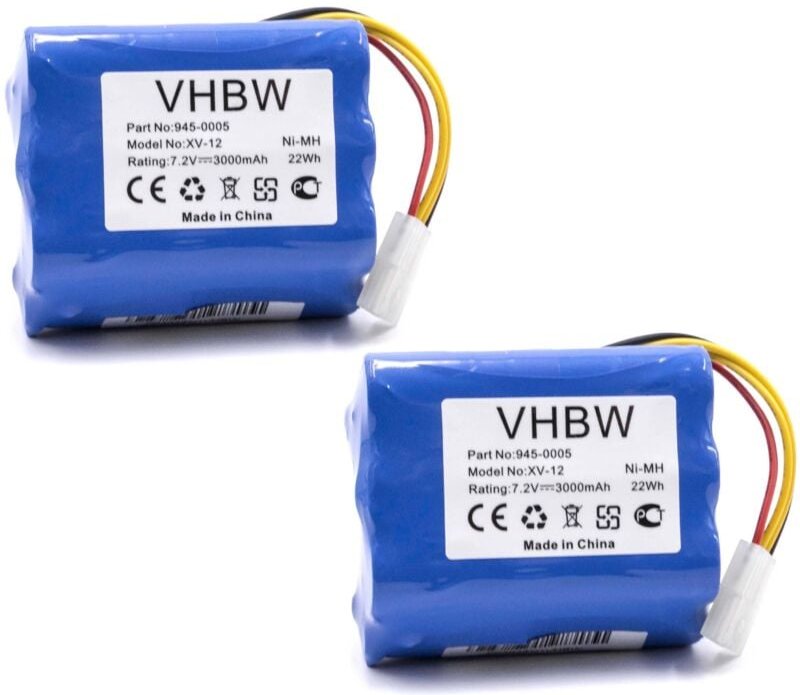 2x Akku Ersatz für Neato 205-0001, 945-0006, 945-0024 für Staubsauger (3000mAh, 7,2V, NiMH) - Vhbw