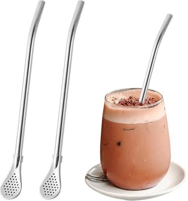 Ahlsen Wiederverwendbare Löffelstrohhalme, Yerba Mate-Strohhalme, gefilterter Löffel, für Tee, Kaffee, Zitronentee, Saft...