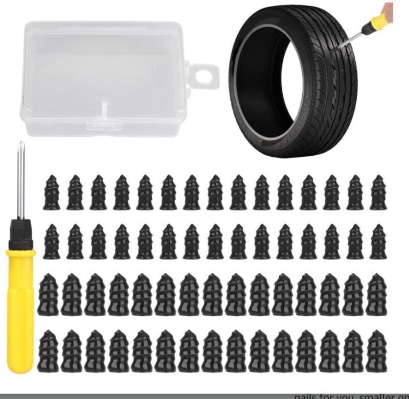60-teiliges Reifenpannen-Reparaturset, Autoreifen-Reparaturset, Autoreifennägel, Vakuum-Reifengumminägel mit Kreuzschlit...