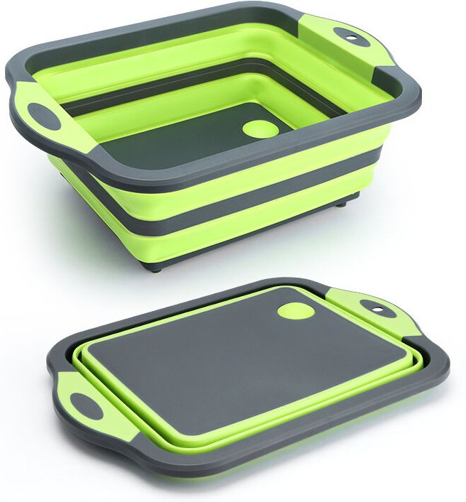 Ersandy - Upgrade Green faltbares Schneidebrett mit Sieb, multifunktionales faltbares Silikon-Schneidebrett, Spülbecken,