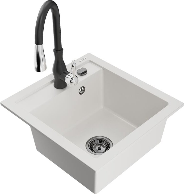 Vito 1-Becken-Granit-Spüle mit Mischbatterie Savita, Weiß - 6503-20-672601-70 - Mexen