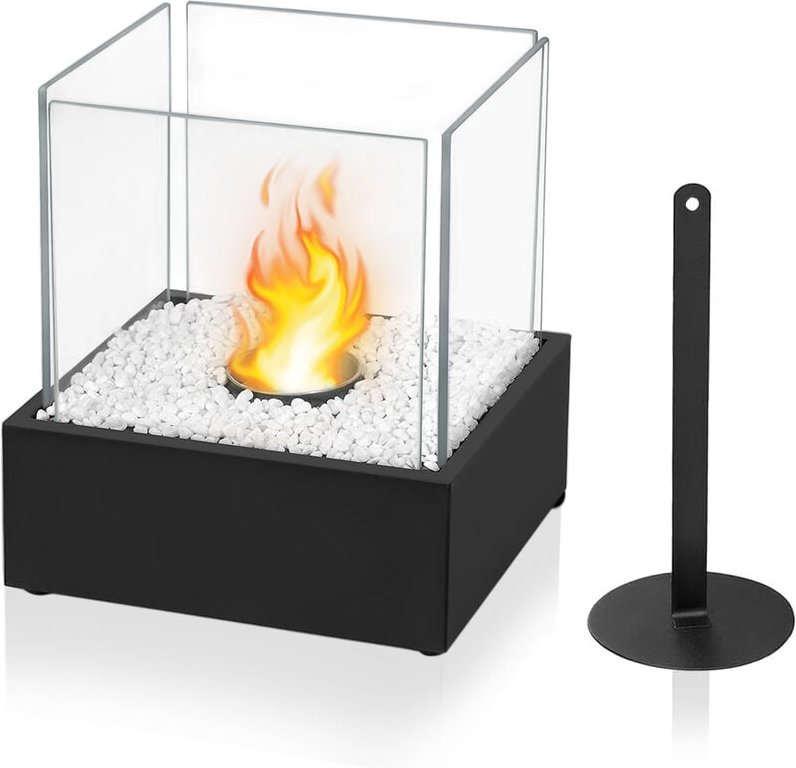 Bioethanol Kamin Feuerschale Tischkamin, Tragbarer Tischfeuer für Indoor und Outdoor mit Sicherheitsglas, Flammenlöscher...