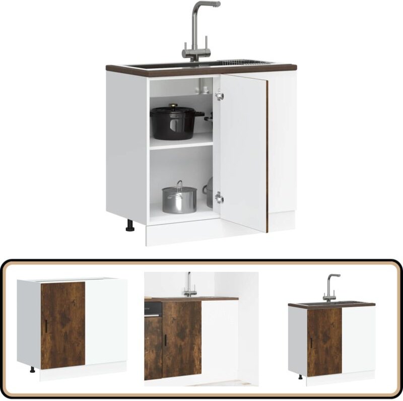 Spülenunterschrank Räuchereiche Holzwerkstoff - Vidaxl