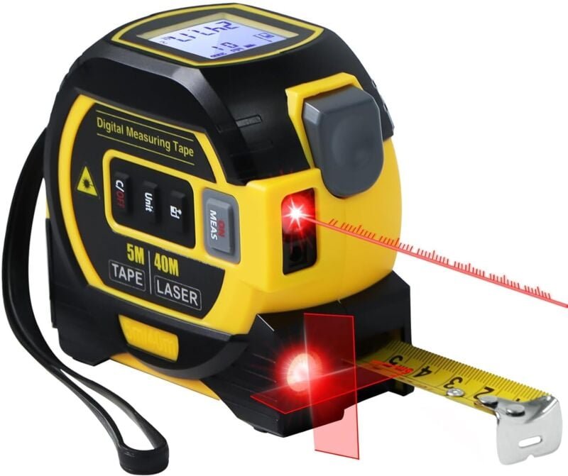 Thumbnail - 3-in-1-Laser-Maßband mit Kreuzlinien-Wasserwaage – 40 m digitales Laser-Messgerät, selbstnivellierendes LCD-Display, Ein...