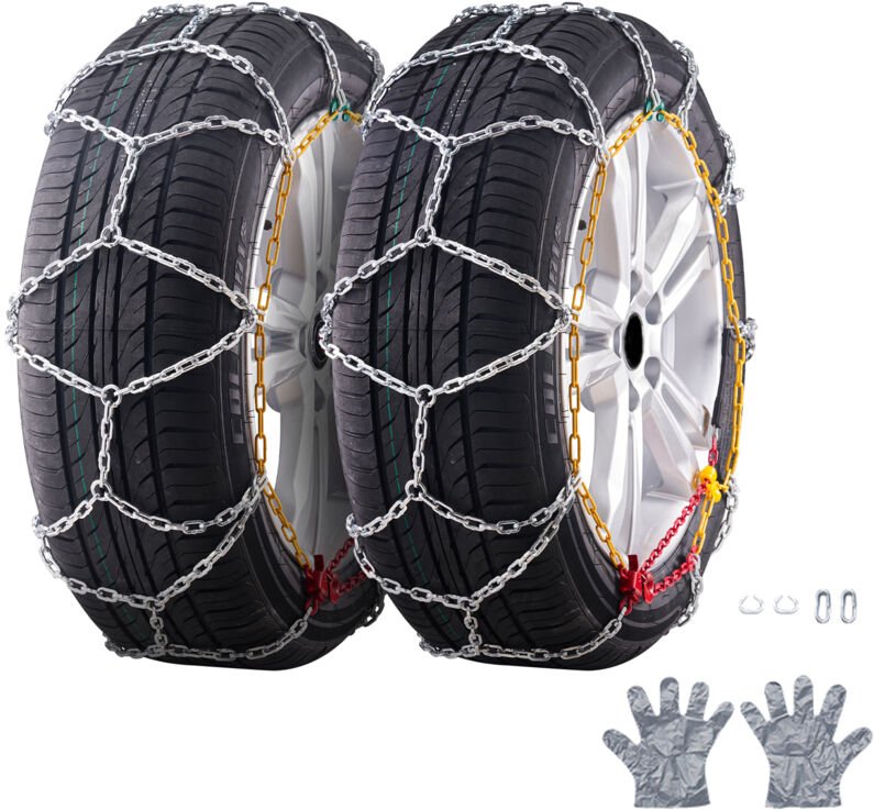 Mophorn Schneeketten, Mangan-legierter Stahl-Notfall-Traktionsketten für Autos, SUVs, Trucks, Pickups, Silber, 2 STK, la...