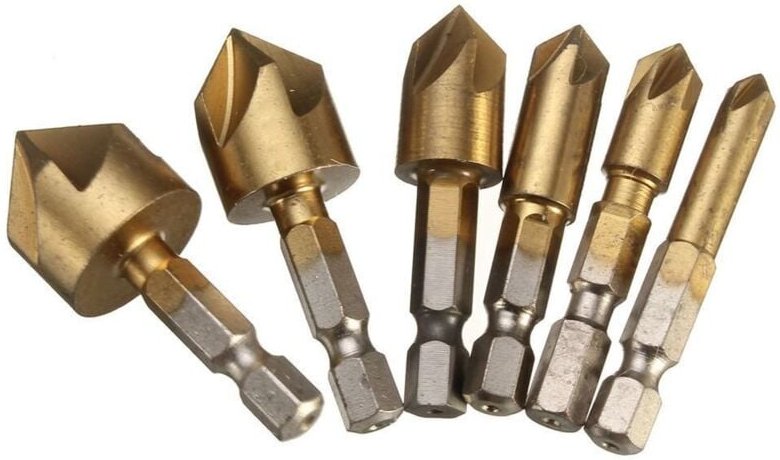 Stück HSS-Senker, 90 Grad, 5 Nuten, Senker, Lochschneider, Titan beschichtet, 1/4 Zoll, Holzbearbeitungsbohrer, Sechskan...