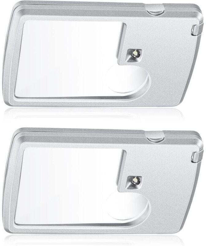 UlisemTaschenlupe mit Licht, 2er-Pack, 3-fache und 6-fache Lupe, Kreditkartenlupen mit Licht, kleine Mini-Lupen zum Lese...