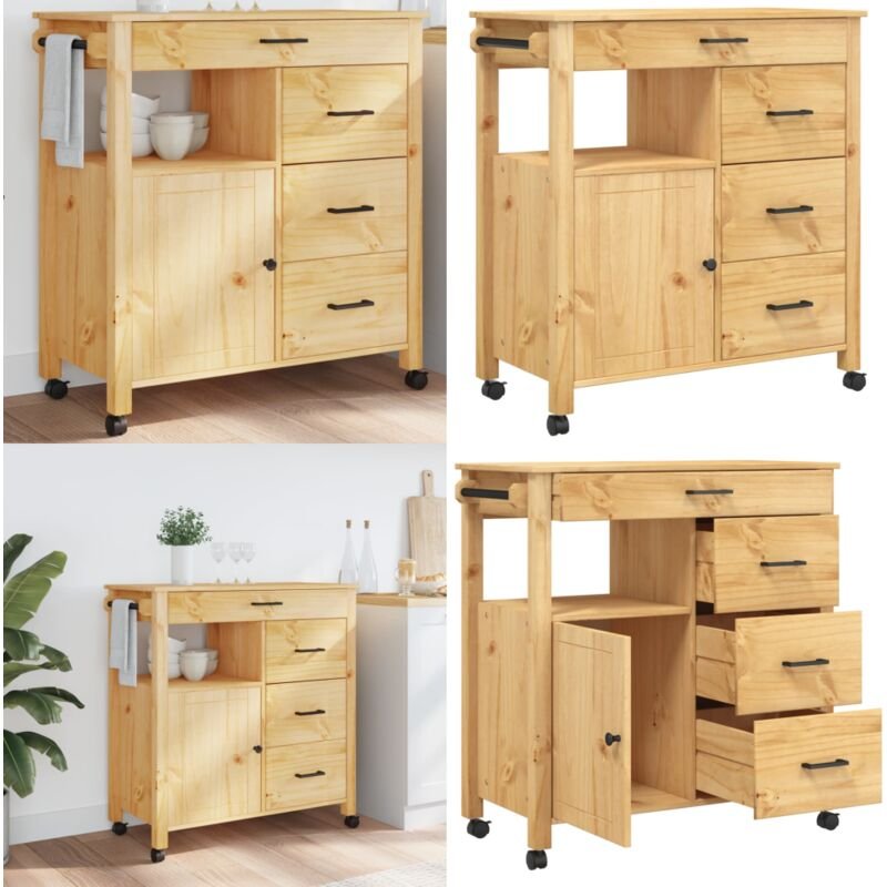 Küchenwagen monza 84x40x90 cm Massivholz Kiefer - Holz Küchenwagen - Küchenschrank - Vintage Stil - Kücheninsel - Mobili...