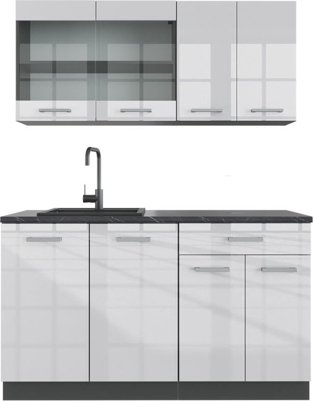 Vicco - Singleküche R-Line, Weiß Hochglanz/Anthrazit, 140 cm , ap Anthrazit