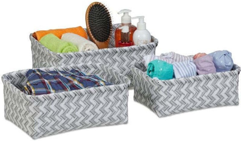Set of 3 plastic wicker storage baskets