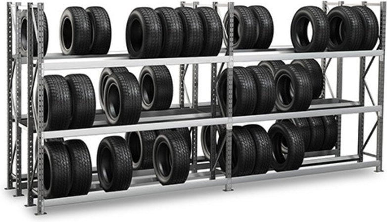 Reifenregale 3 nivx vierfach tief - nächstes Element: 2000x1500x2500mm - Nur in Verbindung mit einem Startmodul verwendb...