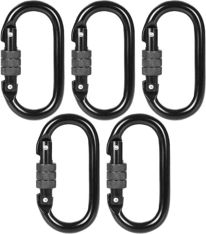 Set mit 5 schwarzen Kletterkarabinern aus Edelstahl – 20 kN (2000 kg), Verrouillab-Karabiner, ovaler Stahlkarabiner mit ...