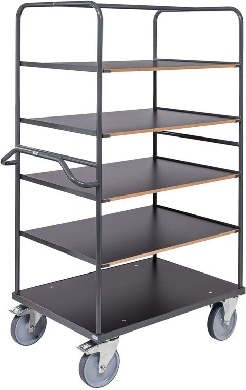 Kongamek ergonomischer Etagenwagen in dunkelgrau 1100x700x1800mm mit 5 Etagen, Gummibereifung und Bremse