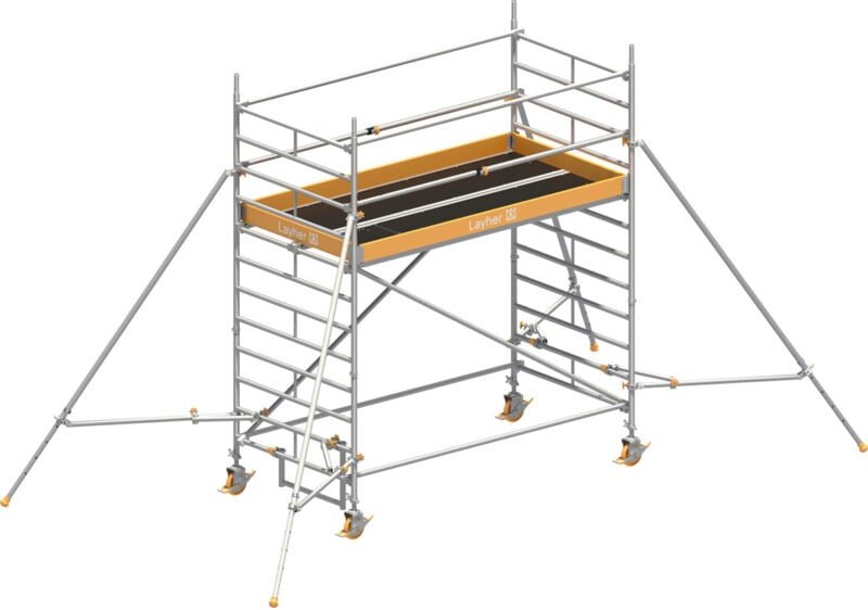 Layher Rollgerüst Uni Breit Sicherheitsaufbau P2 mit Uni Telegeländer und ausziehbaren Gerüststützen 4,20m AH