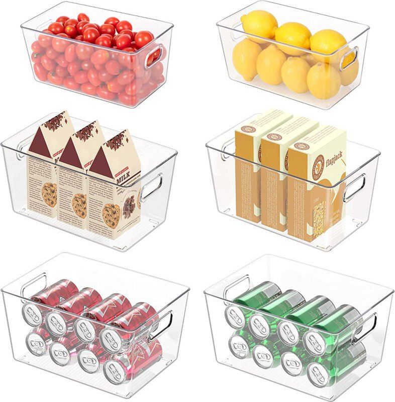 Thumbnail - Sinbinta - Kühlschrank Organizer 6er Set (2 Große/2 Mittel/2 Kleine), Hochwertig Speisekammer Vorratsbehälter mit Griff,...