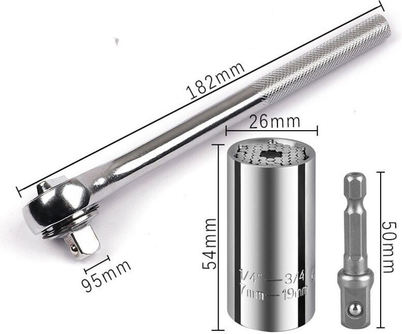 Shining House - Universal-Stecknuss, professioneller Stecknuss-Griffadapter, 1/4 bis 3/4 Zoll (7–19 mm), Ratschenschlüss...