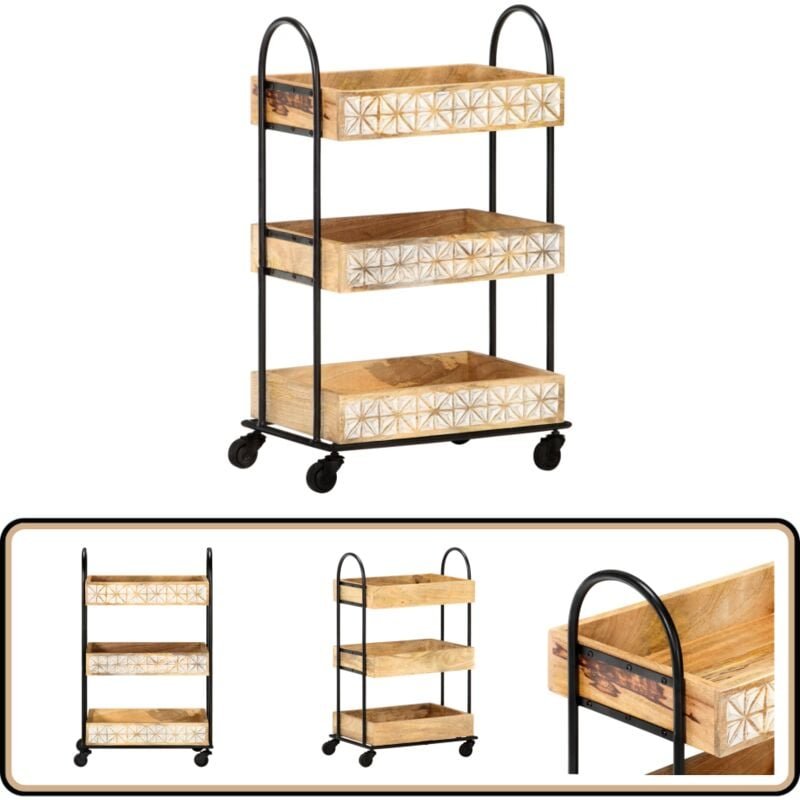 Thumbnail - Küchenwagen 3-stufig 46x30x76 cm Mango Massivholz - Küchentrolley - Holzküchenwagen - Kücheninsel - Mangoholz - Küchenmö...