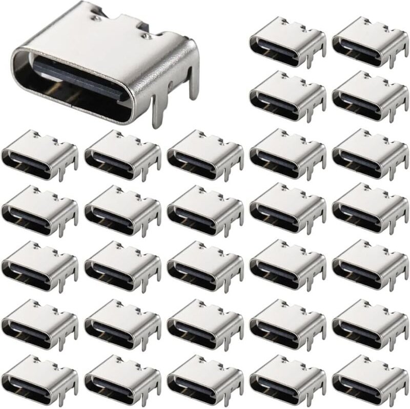 Lntyq - 30 Pièces Prise USB-3.1 usb c, connecteur Femelle 6 Broches Type-c pour la Conception de Circuits imprimés, Bric...