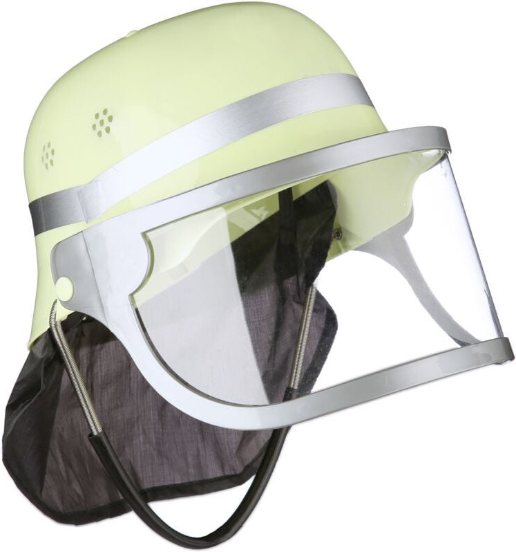 10 x Feuerwehrhelm Kinder, verstellbar, klappbares Visier, mit Nackentuch, Feuerwehr, HxBxT: 24,5 x 22,5 x 28 cm, gelb