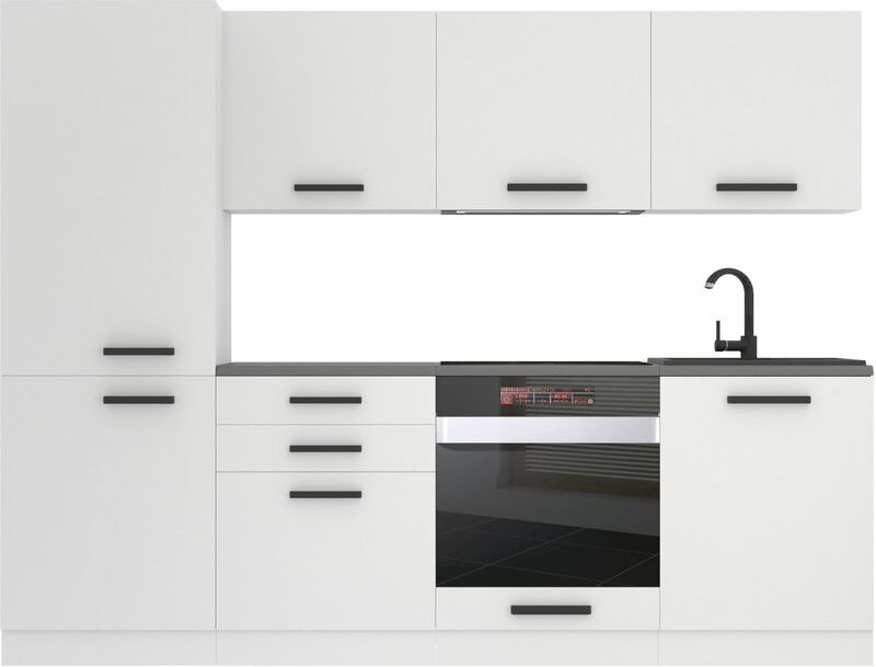 Küchenzeile Küchenblock Sandy - Küchenmöbel 240 cm Einbauküche Vollausstattung ohne Elektrogeräten mit Hängeschränke und...