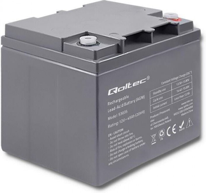 Qoltec 12V 45Ah Batterie - Wartungsfrei für USV und Alarmsysteme