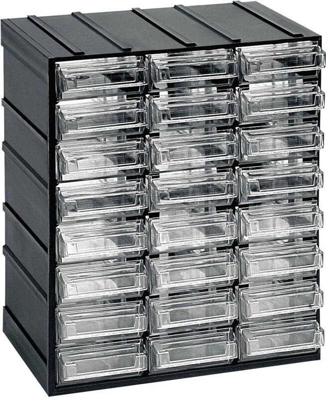 24 schubladenhalter Kommode, Lagerorganisator mit transparenten Schubladen, 100% Made in Italy, 19x15h23 cm, schwarze Fa...