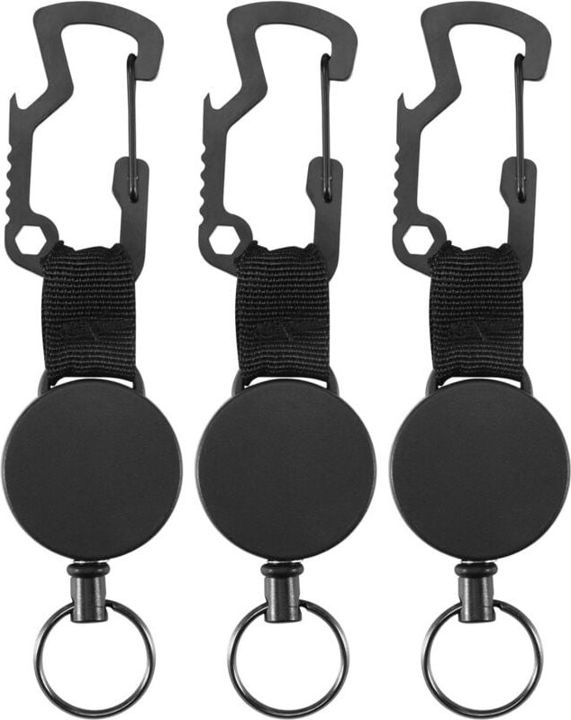 Thumbnail - 3er-Pack einziehbare Schlüsselanhänger – robuster Ausweishalter mit Karabinerhaken-Multitool, Schlüsselringe mit Stahlko...