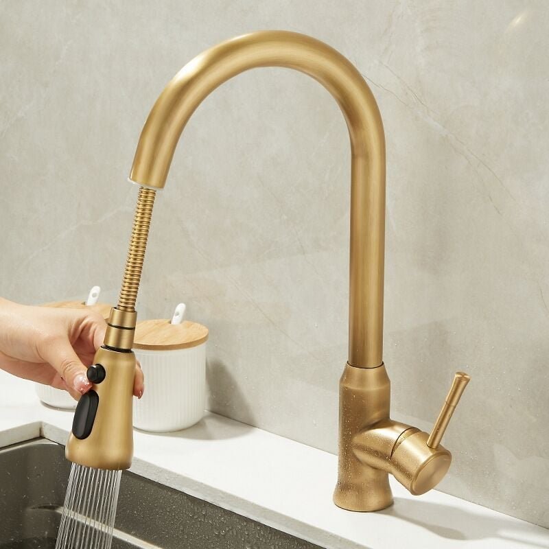 Petites Ecrevisses - Wasserhahn Küche Vintage Küchenarmatur 360° Drehung Mischbatterie Spültischarmatur Bronze
