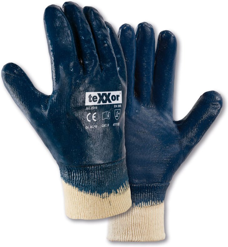 teXXor® Nitril-Handschuhe STRICKBUND, Beige/Blau