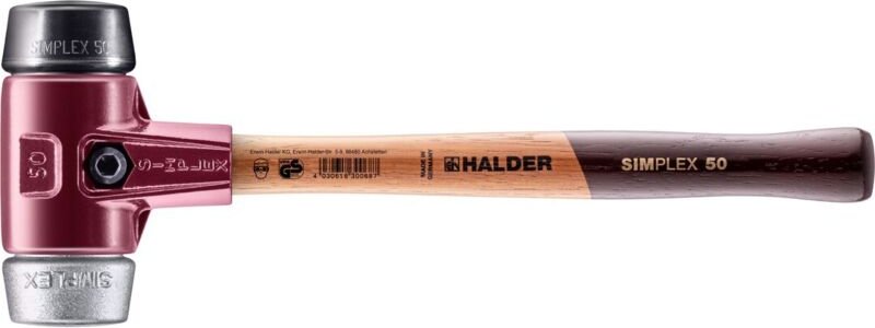 SIMPLEX-Schonhammer, Gummikomposition / Weichmetall mit Tempergussgehäuse und hochwertigem Holzstiel D=50 mm 3029.050
