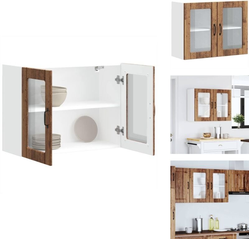 Küchen-Hängeschrank mit Glastür Altholz-Optik Holzwerkstoff - Küchen-Wandschrank - Küchen-Wandschränke - Wandschrank Küc...