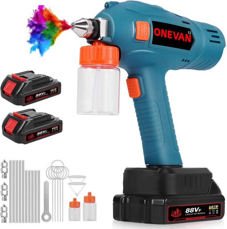Onevan - Akku Farbsprühsystem Tragbare Farbspritzpistole Lacke Sprühpistole mit 2 Batterie