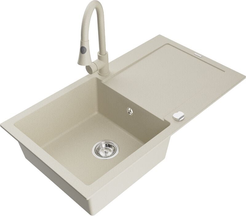 Leo 1 Becken-Granitspüle mit Abtropffl√§che und Mischbatterie Elia, Beige - 6501-69-670101-69 - Mexen