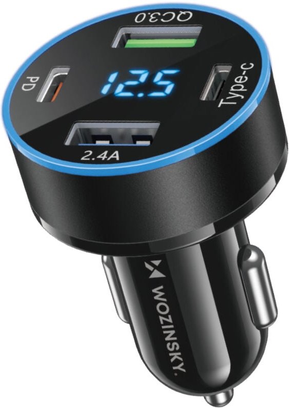 Autoladegerät mit Display 50W 2xUSB-C und 2xUSB-A - schwarz