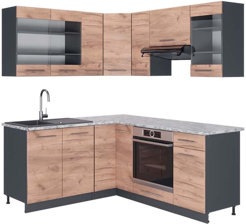 Vicco - Eckküche Fame-Line, Goldkraft Eiche/Anthrazit, 160 x 190 cm , ap Marmor
