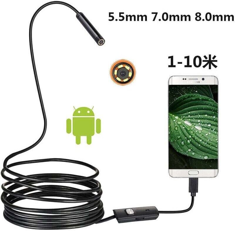USB-Endoskop, Endoskopische Kamera, IP67, wasserdicht, 5,5 mm Sonde, Inspektionskameras, 2 m halbstarres Kabel mit LED, ...