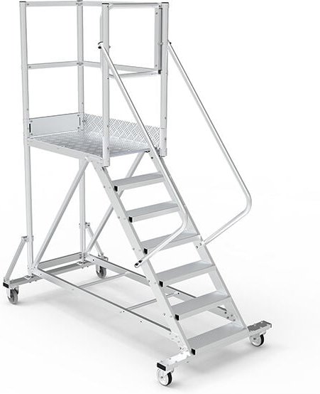 Thumbnail - Mobile Plattform mit Geländer links und hinten 2 Zugangsrampen + Sicherheitstür - Maximale Arbeitshöhe 3.40m - PTF107D-R...