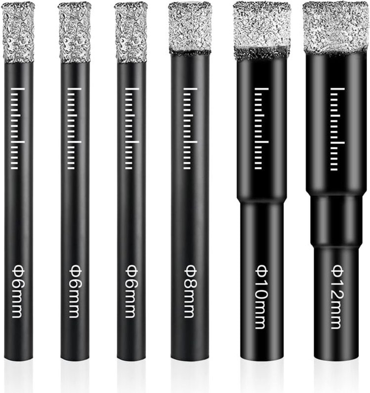 Tlily - 6 Stück Diamantbohrer für Porzellanfliesen, 6 mm, 8 mm, 10 mm, 12 mm