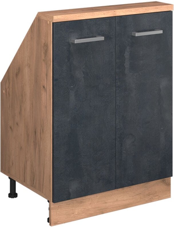 Dachschrägenschrank Rion, Schwarz Beton/Goldkraft Eiche, mit 2 Türen, Vicco