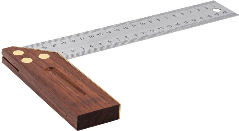 Anschlagwinkel, Schreinerwinkel, Palisander, 90° / 45°, 250 mm, mit Griffhohlkehle, Messingbeschlag - Stier